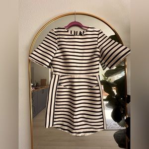 Topshop Satin Striped Cocktail Dress with Sleeves - Size S - Flattering Fit
